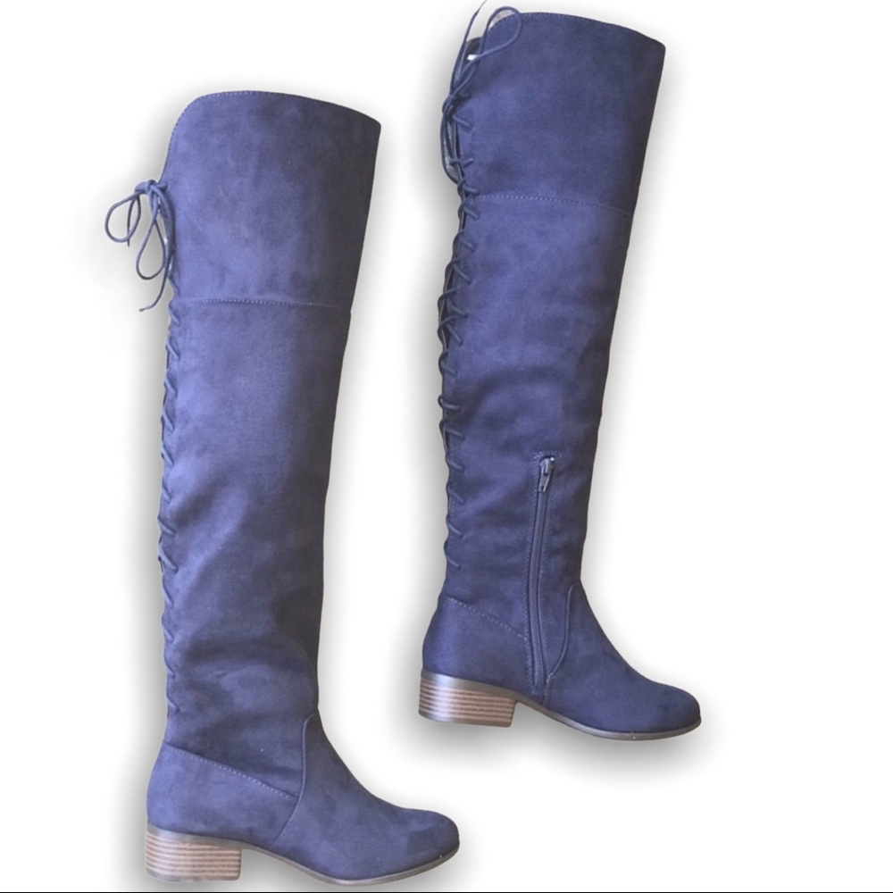 Soda Riding Faux Suede Navy Blue Lace Up BOOTS 5.5 - Picture 8 of 8